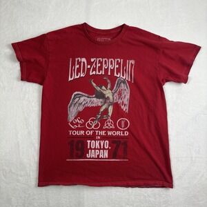 Led Zeppelin 1971 Tour of the World Red Short Sleeve Graphic Shirt Band Men's M